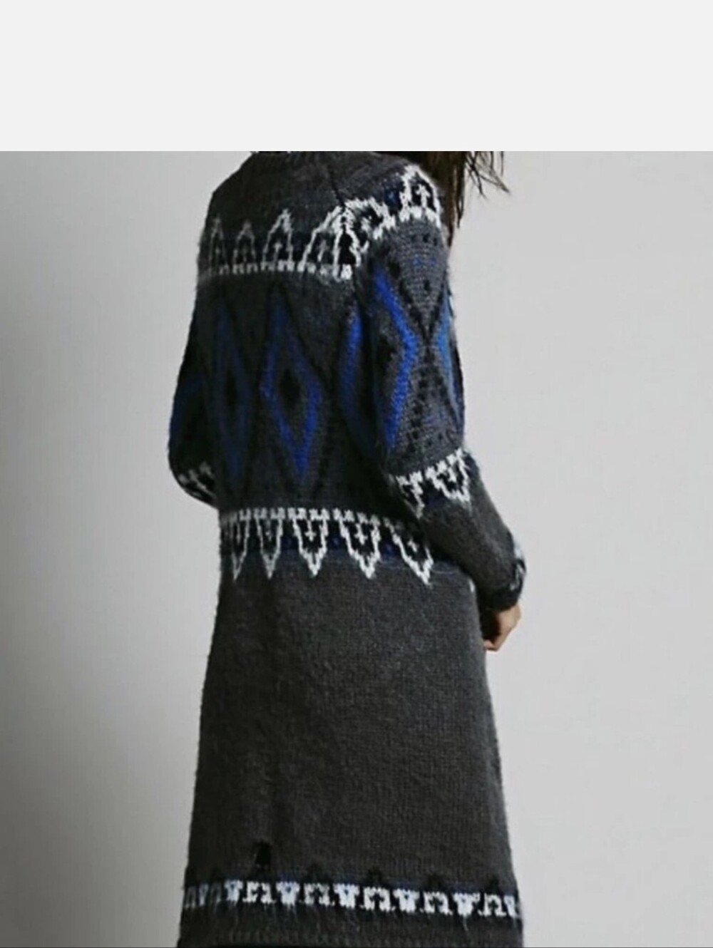 FREE PEOPLE Frosted Fair Isle Grey Cardigan - Size Medium - Picture 3 of 11